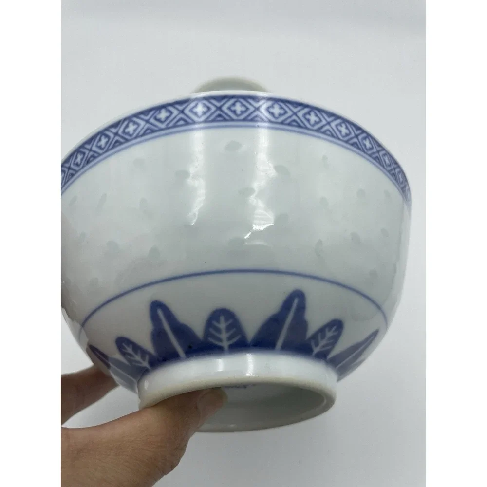 Lot of 2 Vintage Chinese Blue and White Rice‎ Grain Bowls with Dragon 6